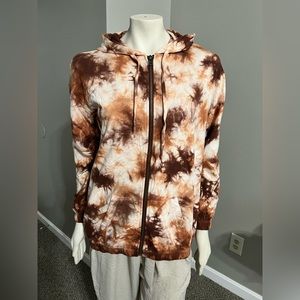 Splendid Brown Tie Dye Long Sleeve Hooded Zip Up Tie Lightweight NWT Jacket